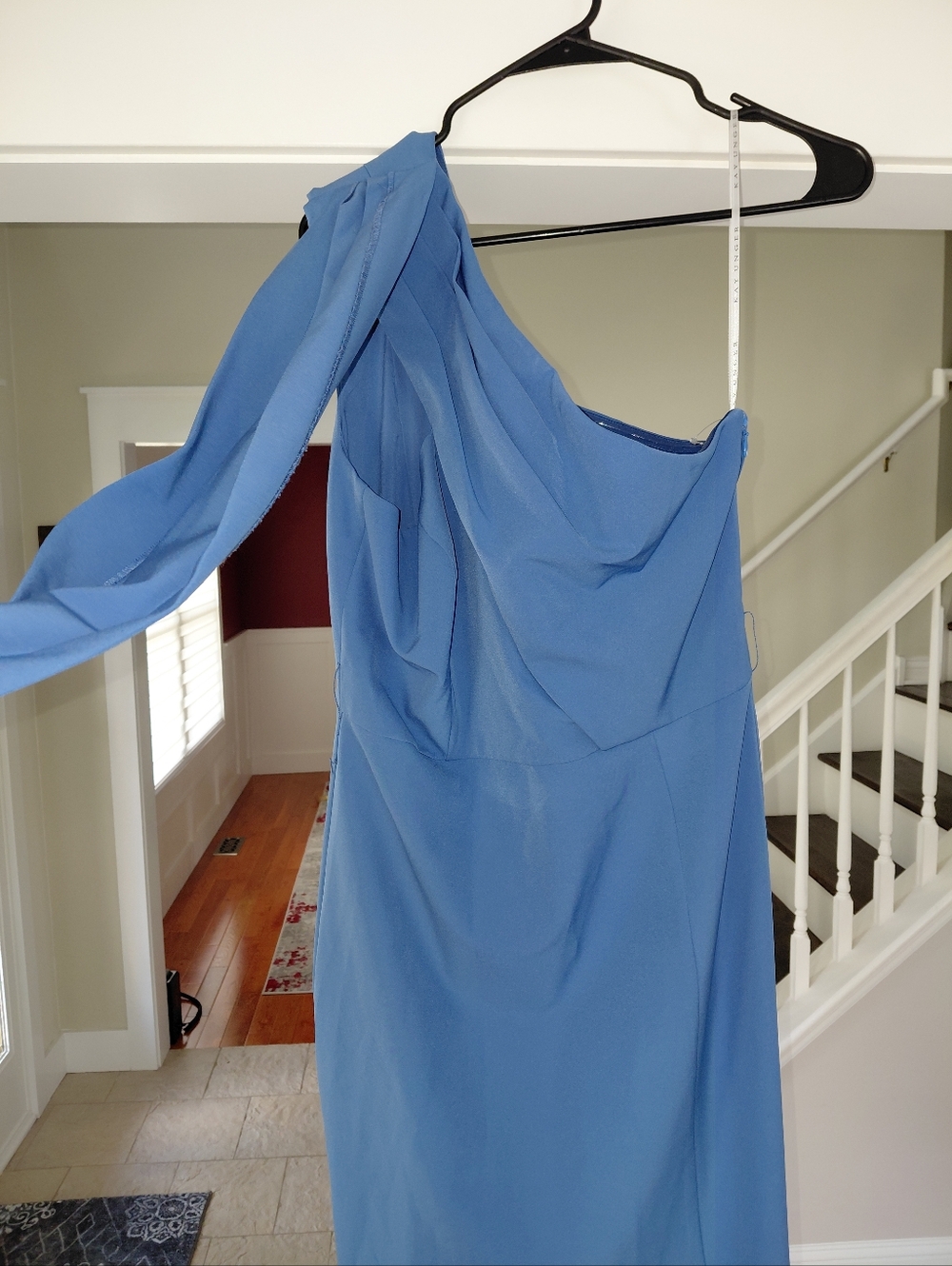 Kay Unger Steel Blue One-Shoulder Gown with Sash – Size 10 - Picture 6 of 15
